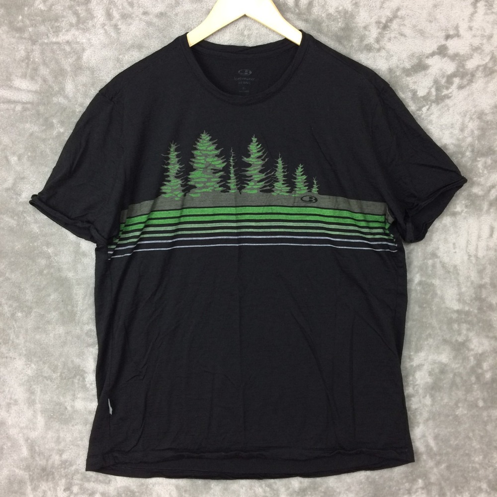 Icebreaker Base Layer Shirt Mens XL Merino Wool Outdoors Black Graphic